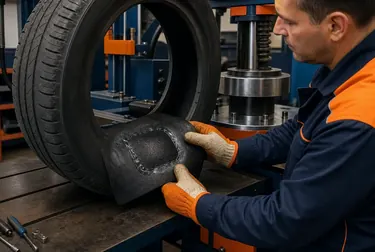 Profissional fazendo vulcanização de pneus em Codó.